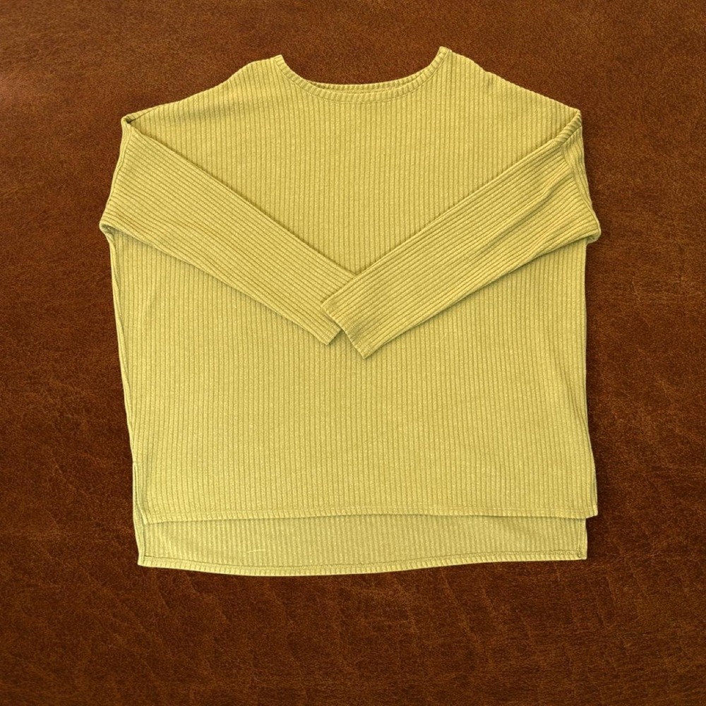 Time and Tru Olive Green Ribbed Knit Long Sleeve Top | XL (16–18)